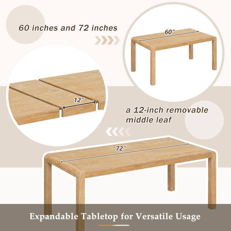 Roomfitters Extendable Dining Table Set for 4-6, Farmhouse Table with Upholstered Chairs & Bench, Rustic Curved Design