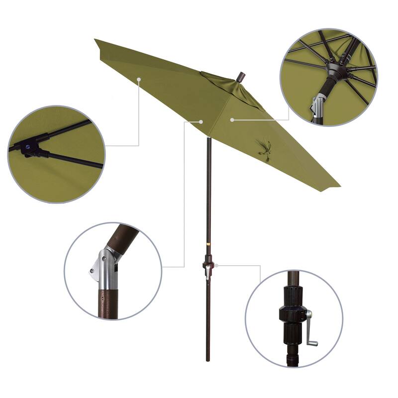 California Umbrella 7.5' Sun Master Patio Umbrella Bronze Aluminum Pole Fiberglass Ribs Crank Lift Tilt Sunbrella Cilantro