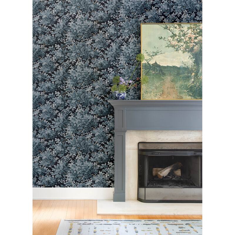 A-Street Prints Greenwood Dark Blue Deciduous Wallpaper