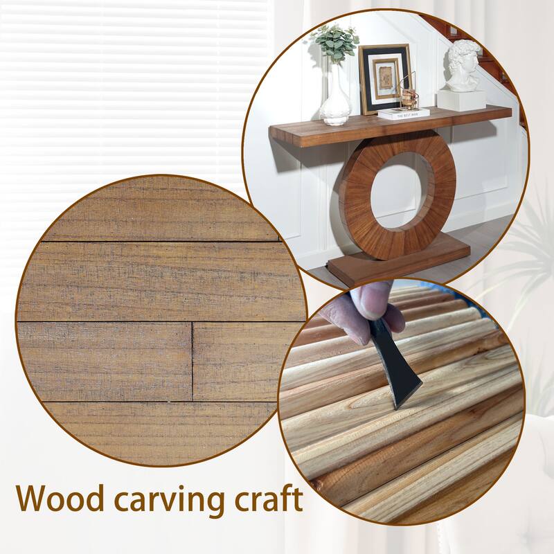 Roomfitters Modern Console Table with Circular Base, 53" Minimalist Entryway Desk, Engineered Wood, Natural Finish