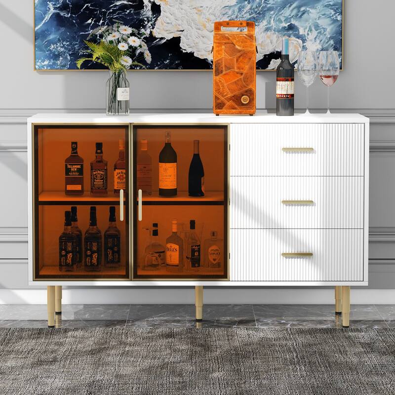 Nestfair Sideboard with Marble Sticker Tabletop and Gold Metal Legs - White