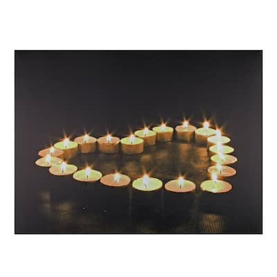 LED Lighted Flickering Heart-Shaped Candles Canvas Wall Art 15.75"