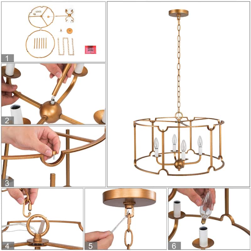 Lora French Country 4-light Drum Chandelier Mid-century Modern Wagon Wheel Lighting for Dining Room - 22''