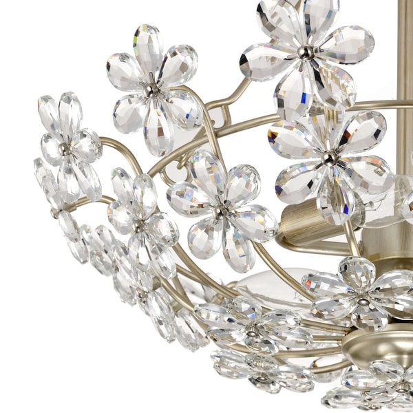 Rosa Glam 3-Light Daisy Crystal Glass Flower Chandelier - On