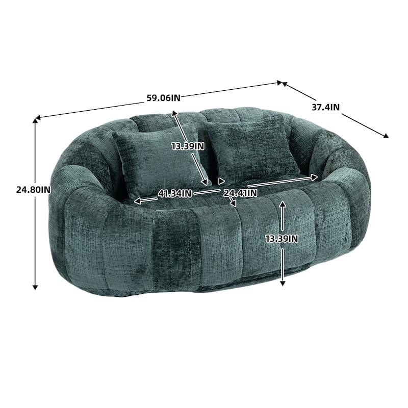 Modern Chenille 2-Seater Bean Bag Chair with 2 Pillows