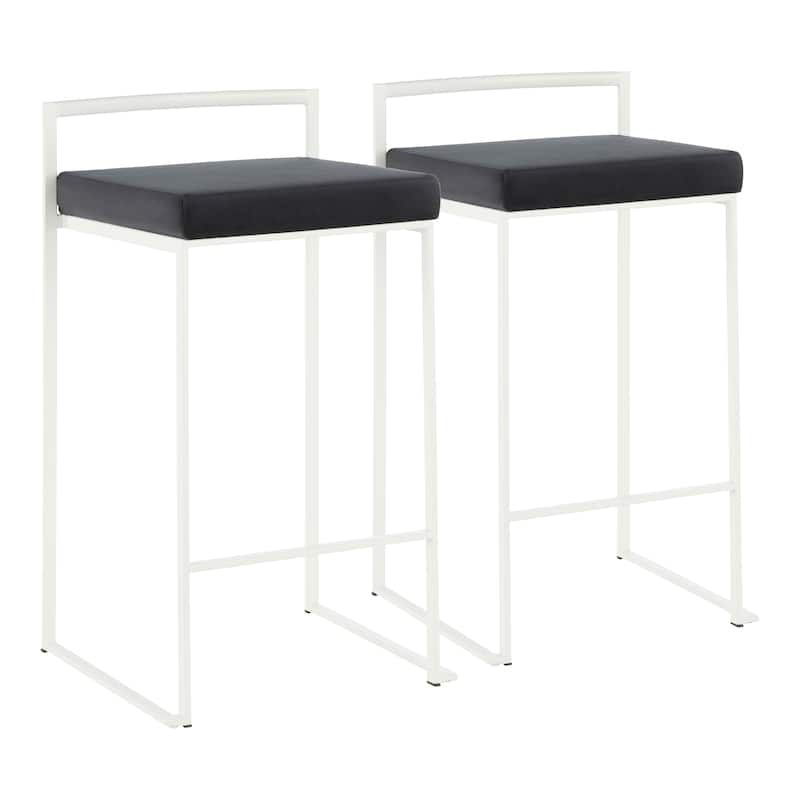 Lumisource Counter Stool in White with Grey Faux Leather - Set of 2 - 16"Lx17.5"Wx31"H - Counter Height - Set of 2 - White Metal, Black Velvet