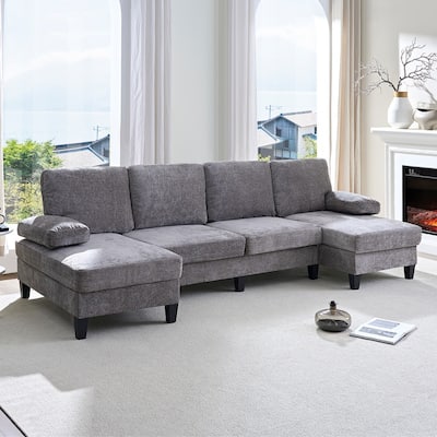 Mixoy 110"U-Shaped Sectional Couches,Chenille Fabric Upholstered Large 4-Seater Sofa with Double Chaises and Sleepable Armrest