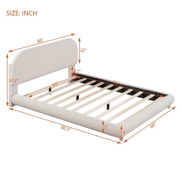 Curved Design Teddy Fleece Upholstered Platform Bed Frame