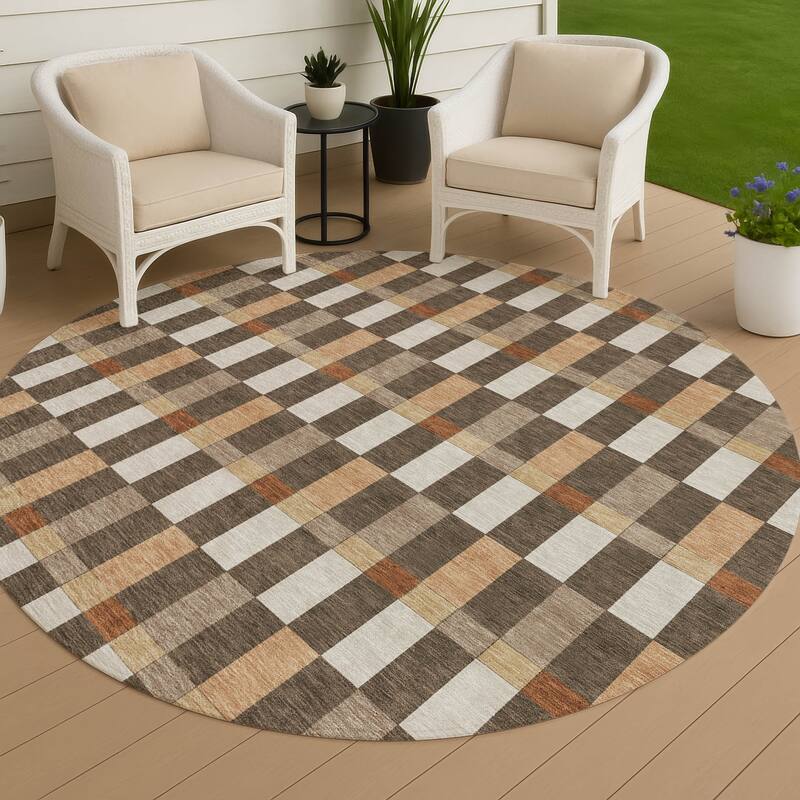Machine Washable Indoor/ Outdoor Modern Chanute Chantille Rug - Chocolate - 8' x 8'