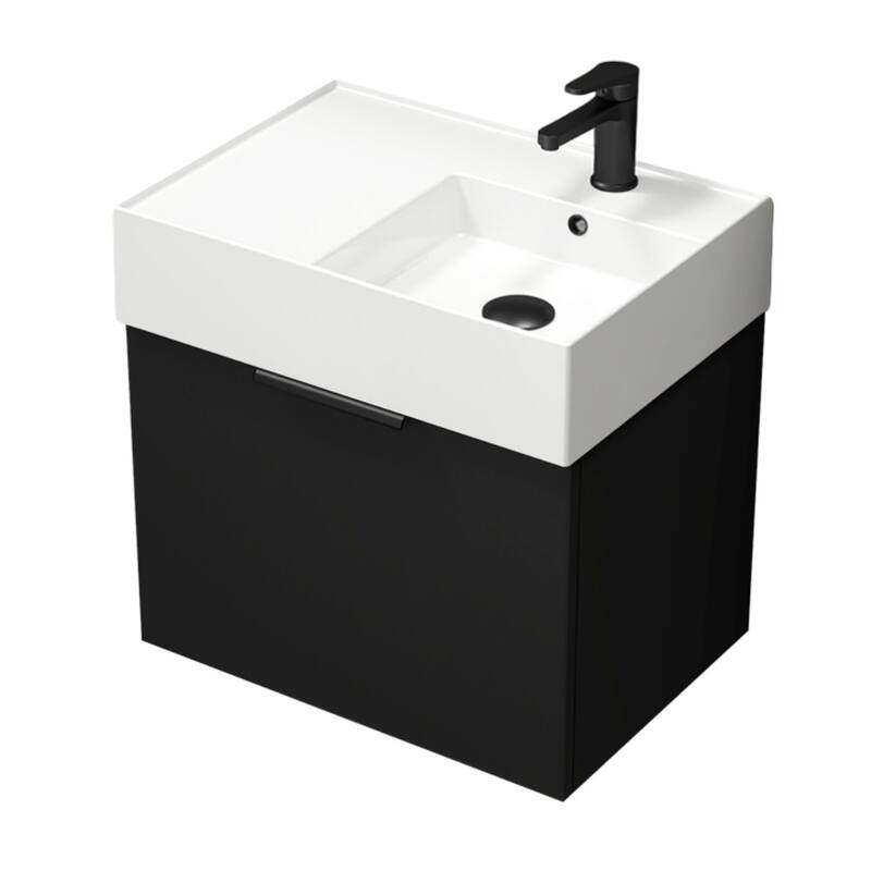 Nameeks Derin-2417-W-S-R Derin 24" Wall Mounted Single Basin Vanity - Matte Black / Black - Anthracite Finish