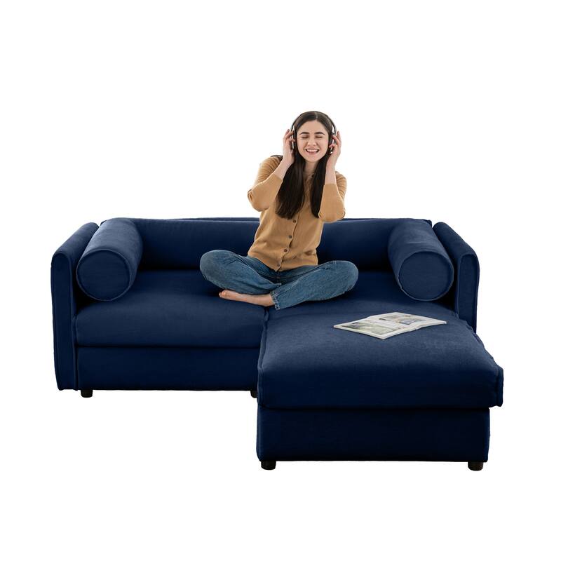 75.5" 2-Seater Chenille Sofa with Ottoman Storage, Cylindrical Backrest and Modular Design
