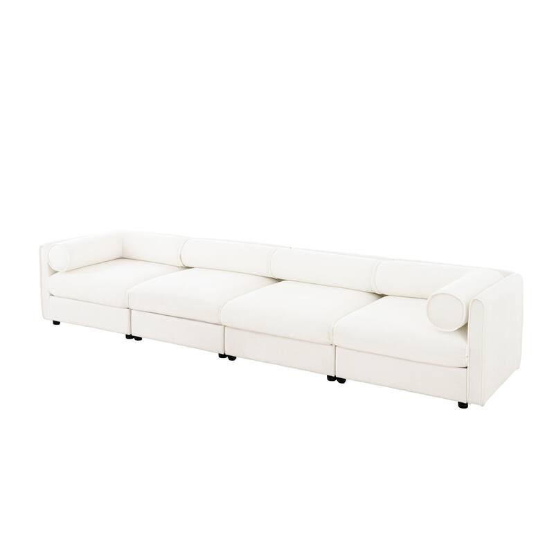 142.5" Chenille 4-Seater Modular Sofa, Cylindrical Back and Storage