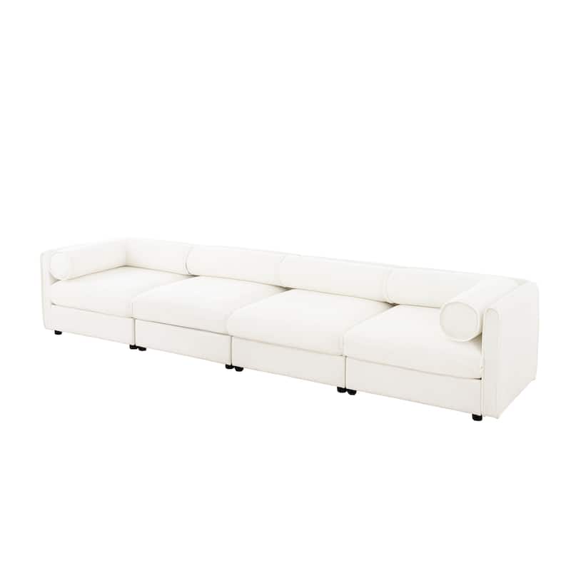 Modern 4 Deep Seat Modular Sofa with Storage, Cylindrical Backrest & Armrests