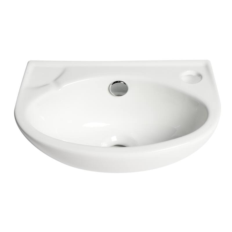 White 14" Small Wall Mounted Ceramic Sink with Faucet Hole