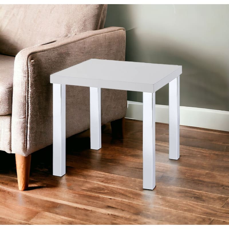22” Modern Chrome Frame Square End Table with White High Gloss Top for Living Room or Bedroom - 22''L x 22''W x 22''H