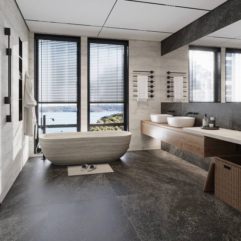 Montara 48x48 in. Matte Porcelain Stone-like Texture Large Wall and Floor Tile (15.5 sq ft/case, 1-Pack) - Black