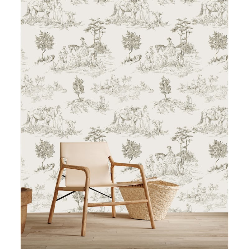 Toile De Jouy Stile Peel and Stick Wallpaper - 24'' W x 10' L