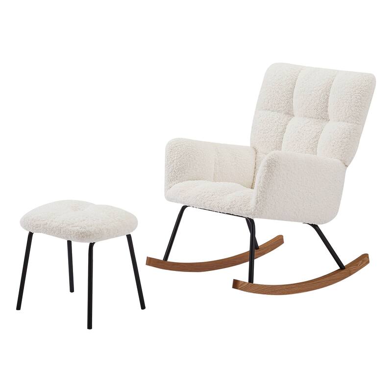 Modern High Backrest Rocking Armchair with Ottoman