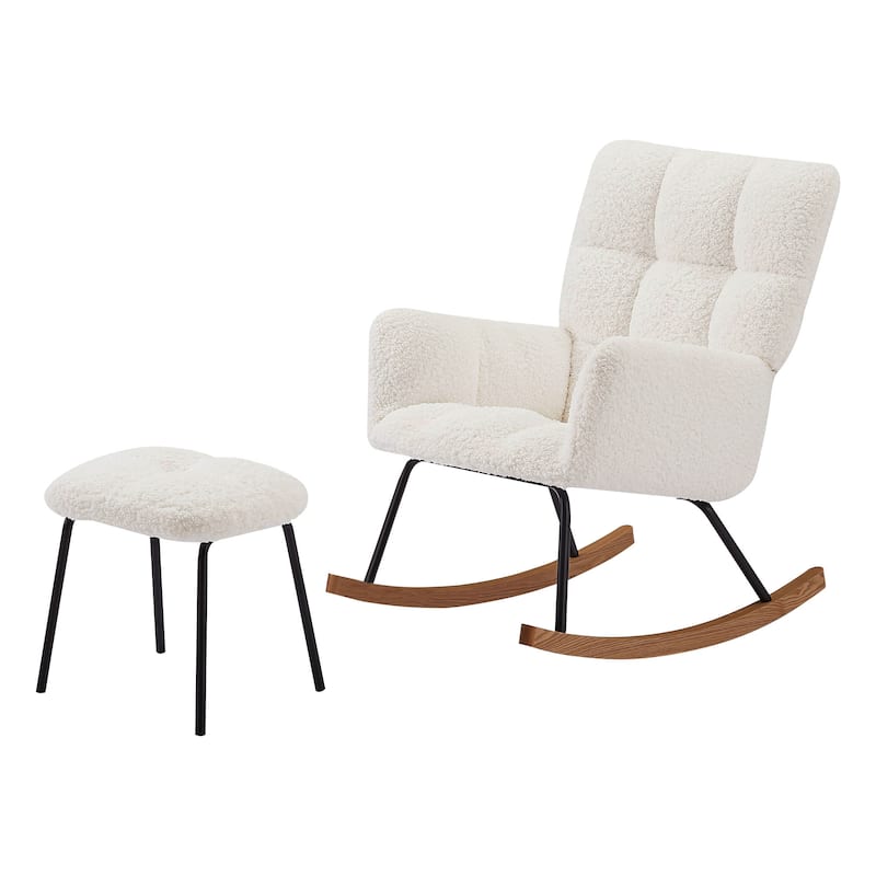 Modern Rocking Chair with High Backrest Armrests Ergonomic Design Lounge Recliner Chair for Living Room Bedroom Playroom