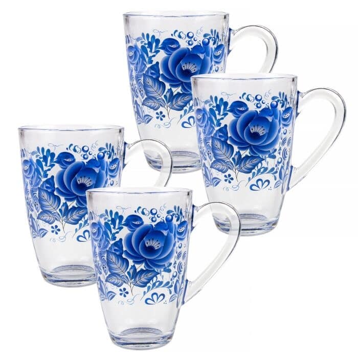STP Goods Just Blue Roses Glass Mug Set of 4