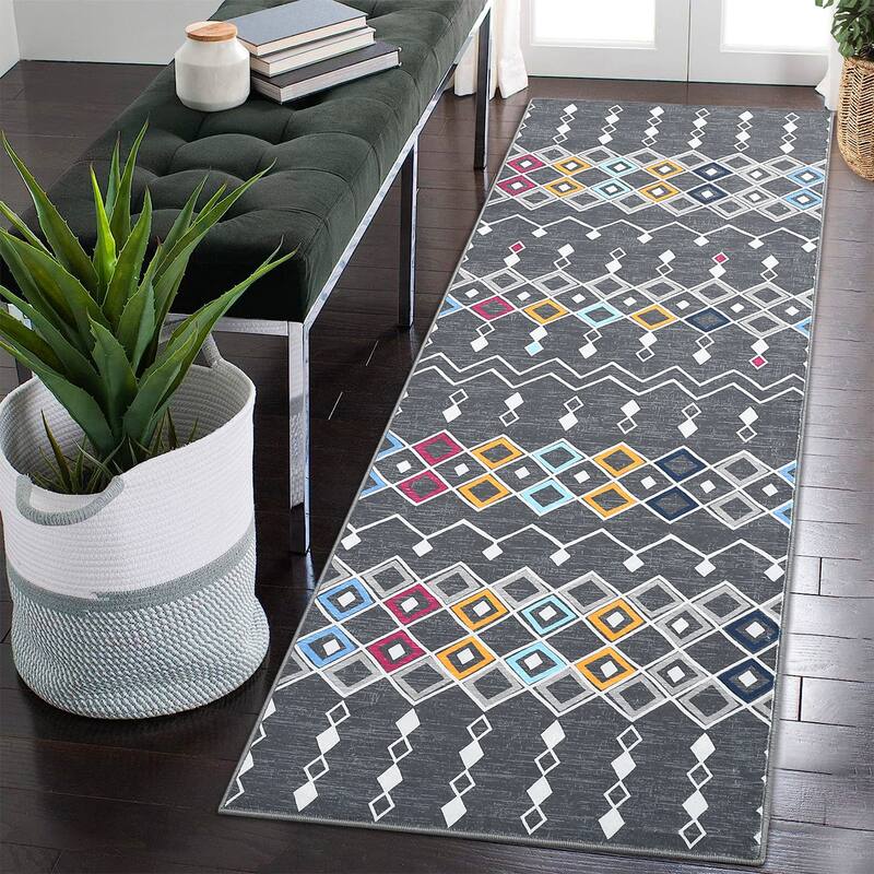 Garvee Boho Area Rug Geometric Printed Faux Wool Soft Floor Cover