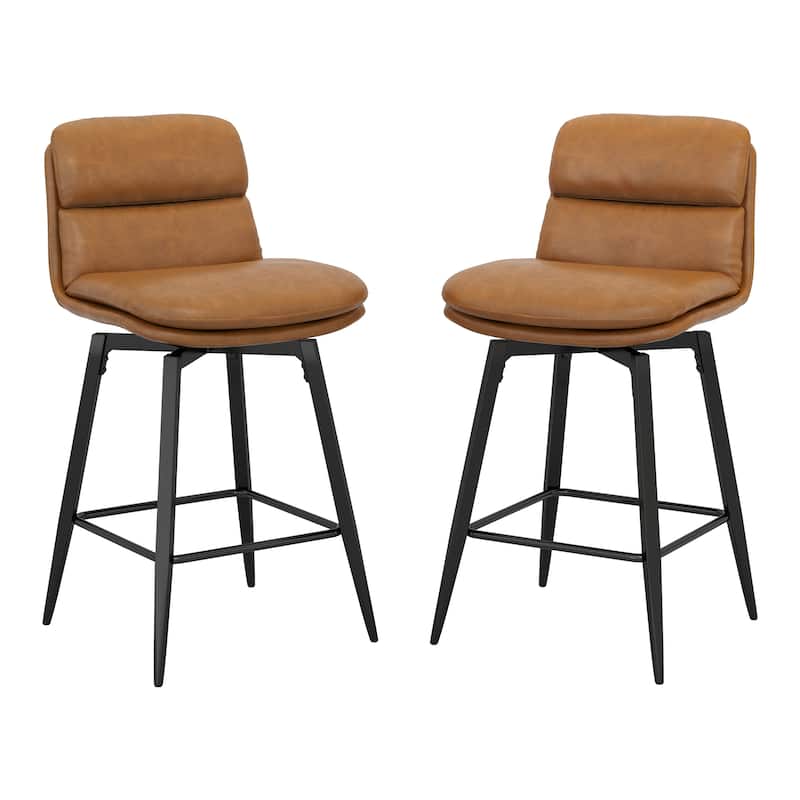 Upholstered Faux Leather Bar Stools with Back and Metal Legs Set of 2/3/4, 26" H Seat Height, 360° Swivel Bar Stools Brown
