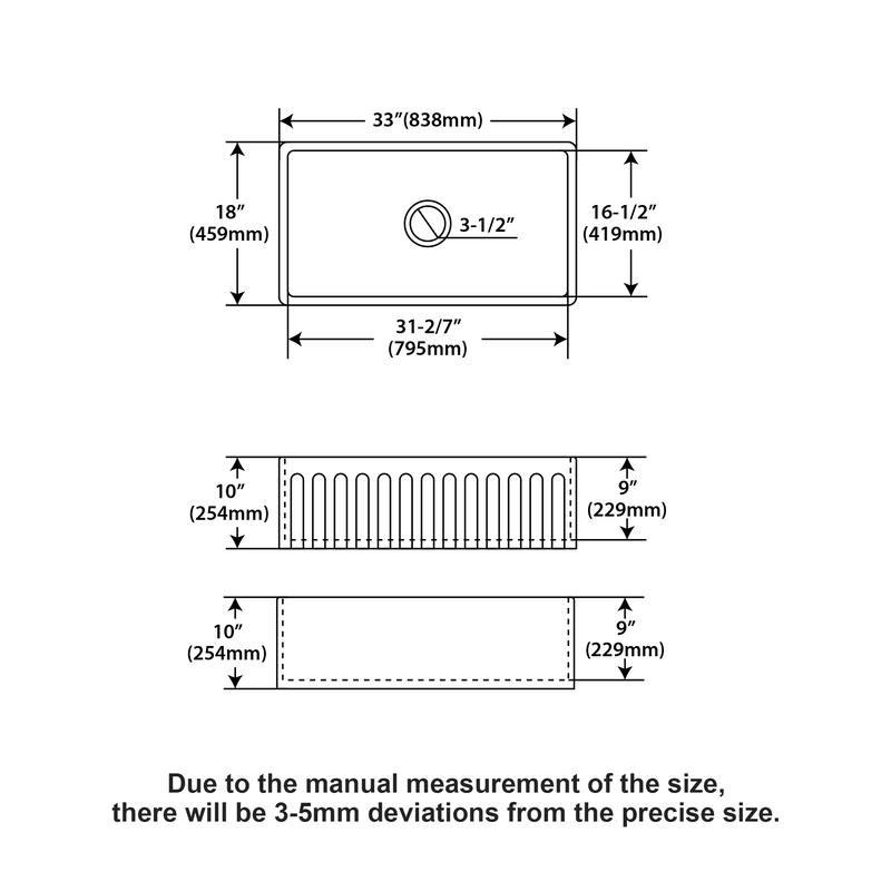 33" Farmhouse Sink - Kitchen Sink Apron-front White Porcelain Ceramic Reversible Single Bowl Kitchen Farm Sinks