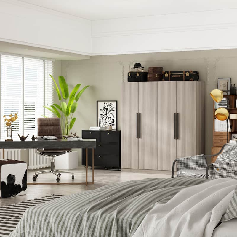 Modern Freestanding Solid Wood Wardrobe Closet With Storage Shelves