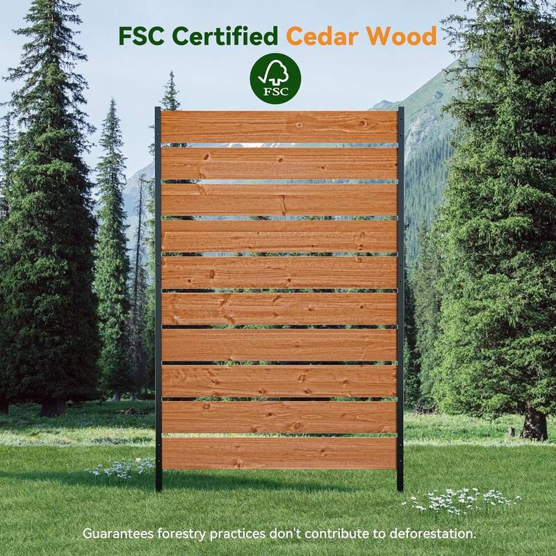 5' x 3' Wood Privacy Fence Screen (1 Panel) Natural Wood, Outdoor Privacy Fence Panel for Deck Balcony - 2.94'x5.46'
