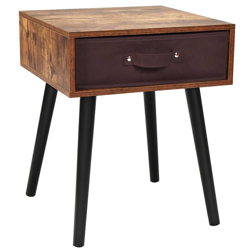 Mid-Century Nightstand with Storage and Pine Wood Legs - 16" x 16" x 19.5"