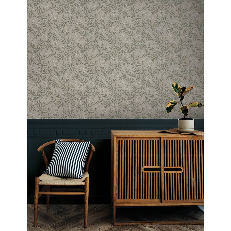 Chesapeake Senna Green Budding Vines Wallpaper