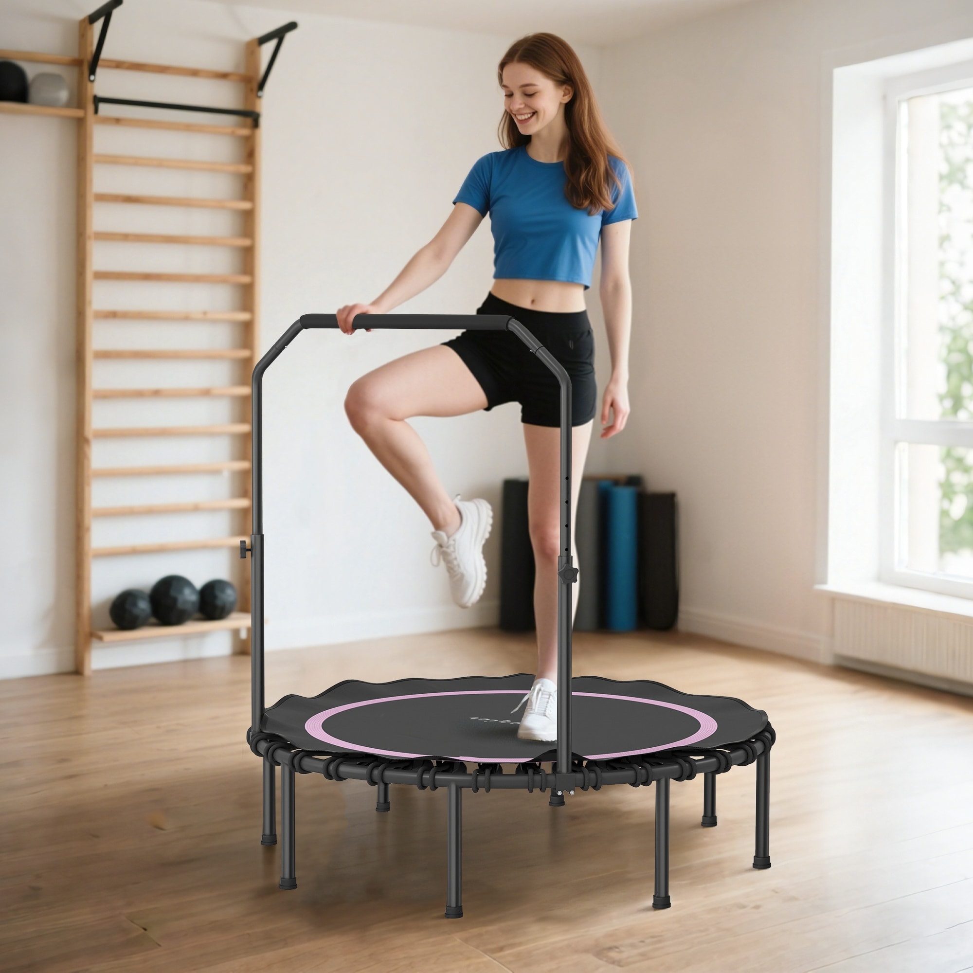 Soozier 48" Rebounder Trampoline for Adults, Foldable Mini Trampoline with Adjustable Handle Bar