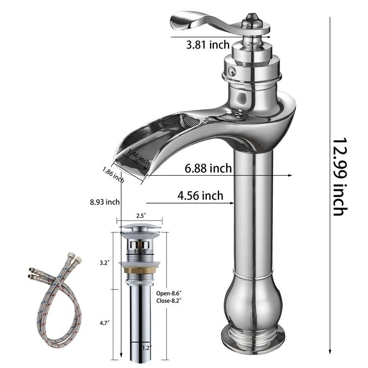 Waterfall Single Hole Single-Handle Vessel Bathroom Faucet With Pop-up Drain Assembly