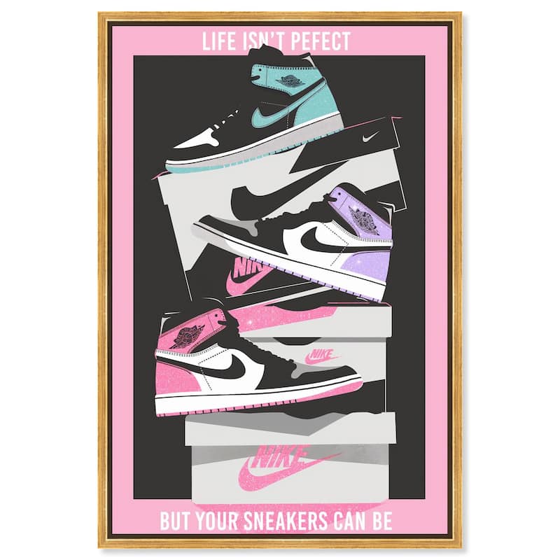 Pastel Big Sneaker Stack Canvas by Art Remedy - Gold - 10" x 15"