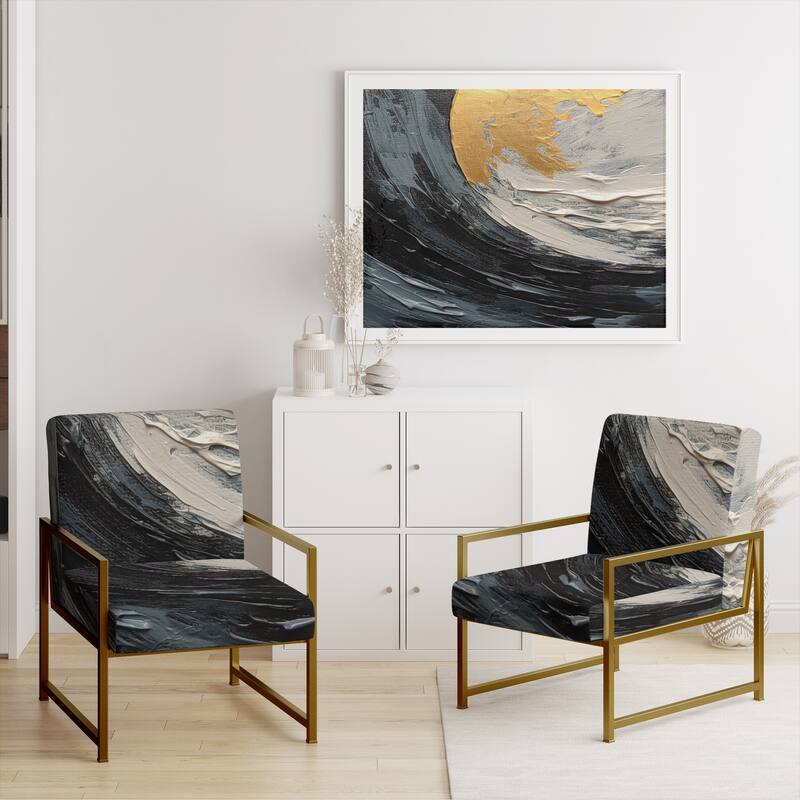 Designart "Gold and Black Vibrant Spirals" Upholstered Abstract Spirals Accent Chair and Modern & Contemporary Arm Chair