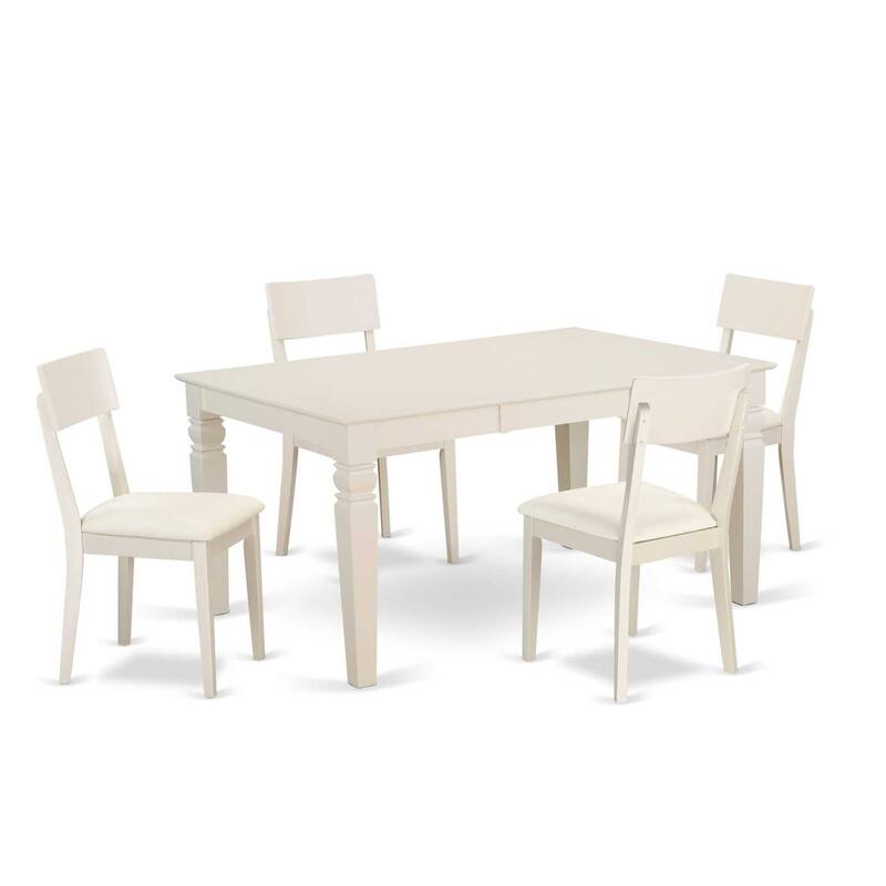 HomeStock 5-Piece Linen White Finish Solid Wood Top Dining table with 4 Chairs with Lattice Back