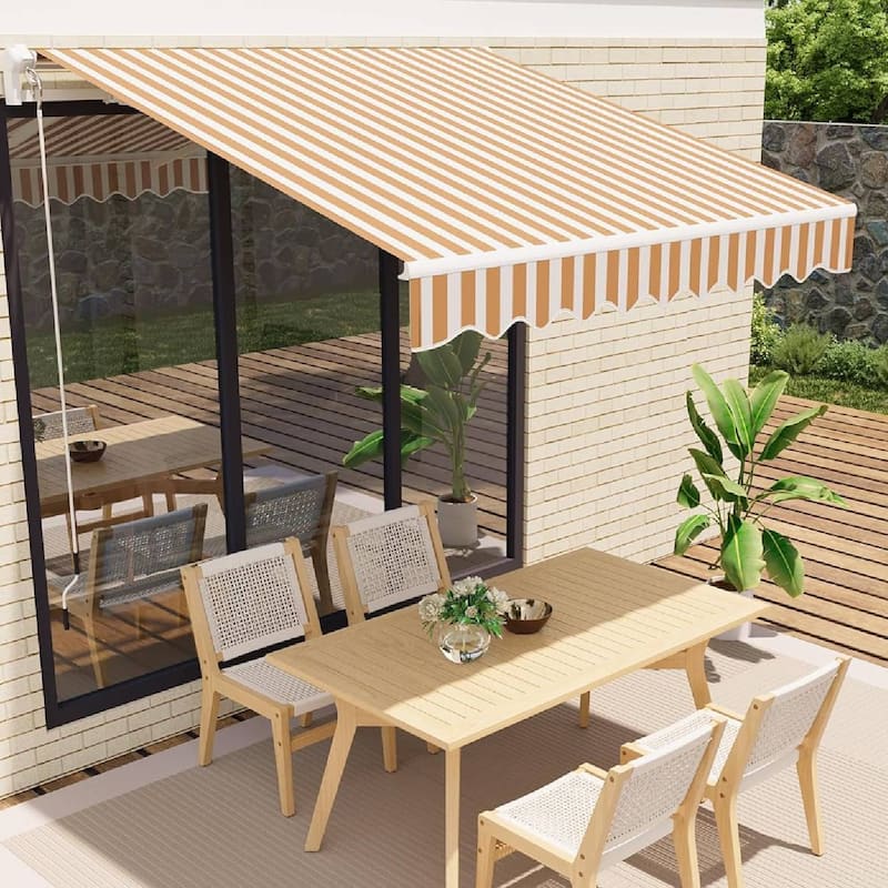 10'x8' Retractable Waterproof Patio Awning, Sun Shade Awning with Manual Crank Handle - N/A - Multi-Color