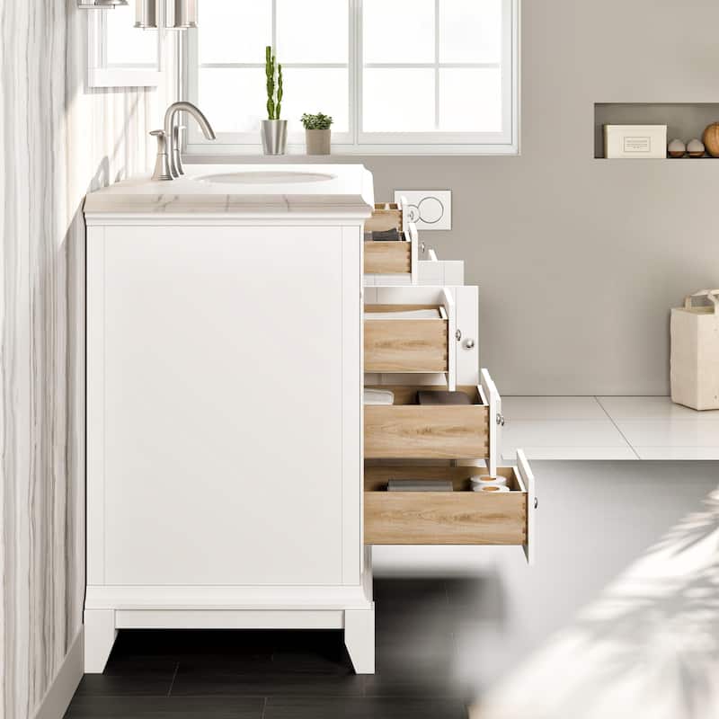 Eviva Elite Stamford 42" White Bath Vanity with Carrara Quartz Top