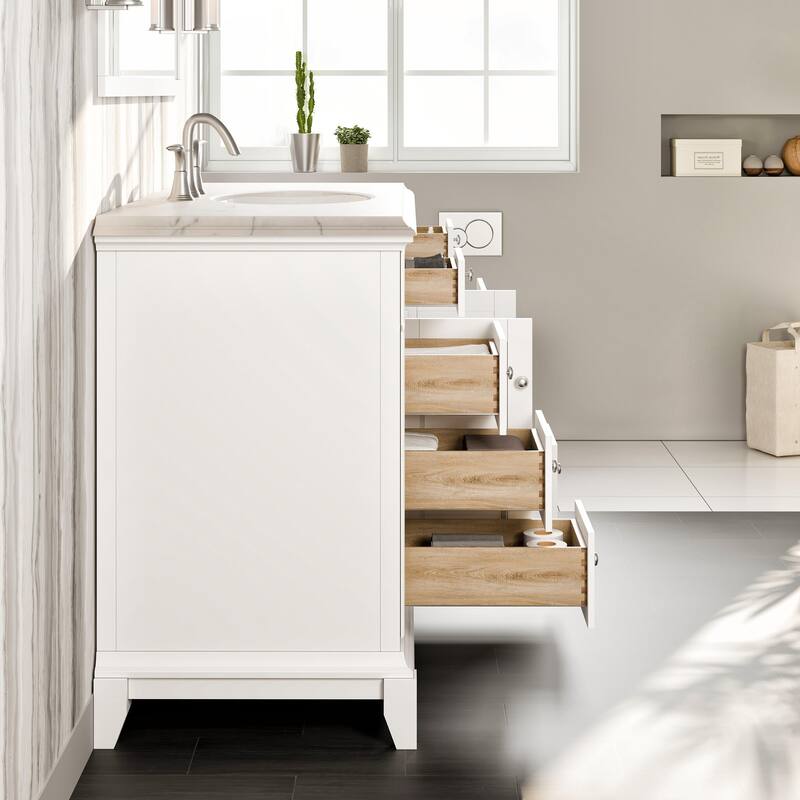 Eviva Elite Stamford 42 inch White Bathroom Vanity with White Carrara Quartz Countertop