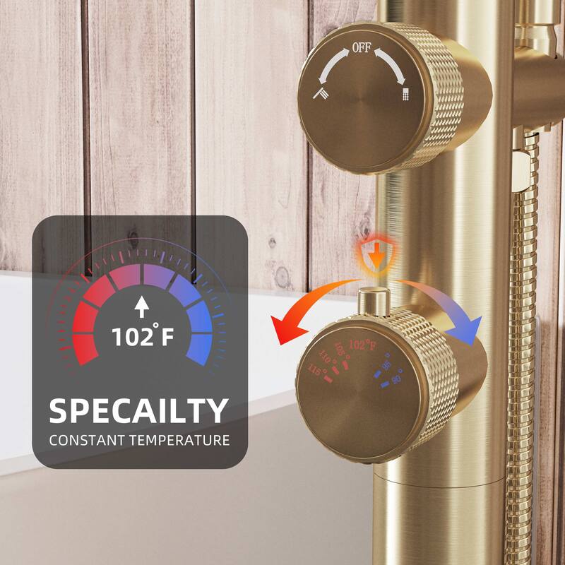 Modland Luxury Floor-Mounted Thermostatic Bathtub Faucet Freestanding with Hand Shower