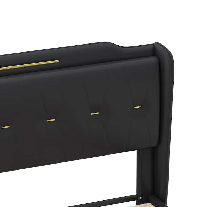 King Platform Bed - PU Leather - Wingback Style
