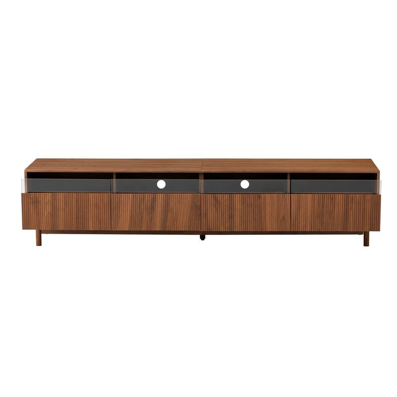 Modern TV Console Entertainment Center with Fluted Glass Drawers, Walnut TV Stand Sideboard Buffet Cabinet