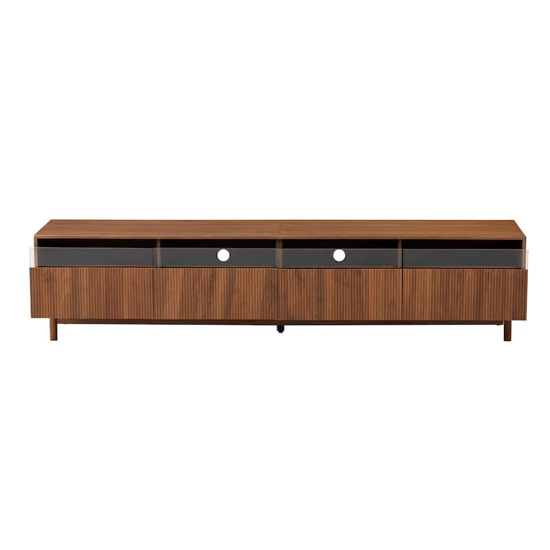 TV Stand for TVs up to 85", Mid Century Modern Entertainment Center with Glass Drawers, Wood TV Console Table