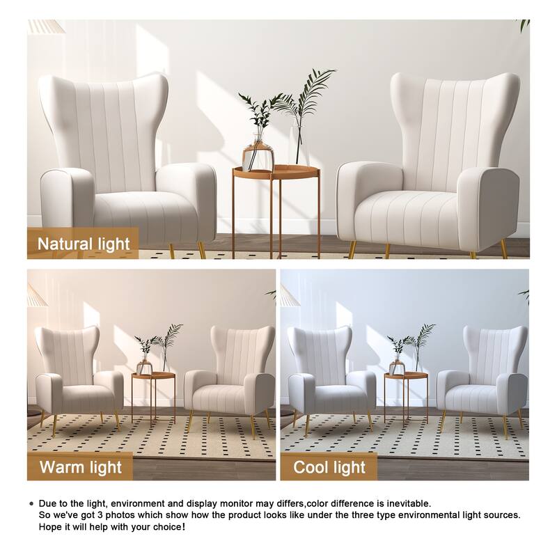 2 Set Velvet Wingback Accent Chairs with Metal Legs for Living Room