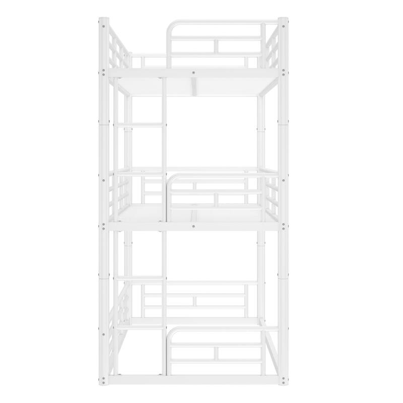 Twin over Twin over Twin Bunk Bed, Metal Triple Bunk Bed with Safety Guardrails, Heavy-duty Bunk Bed with Noise-reduced Design