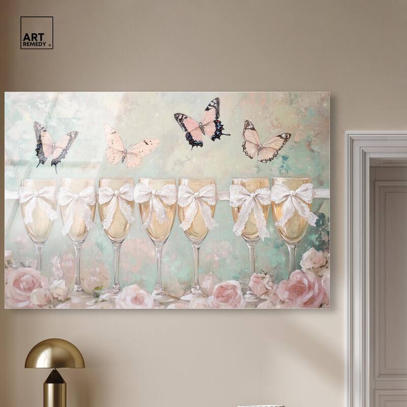 Champagne Mint and Pink Glass Acrylic by Art Remedy, Ready to Hang