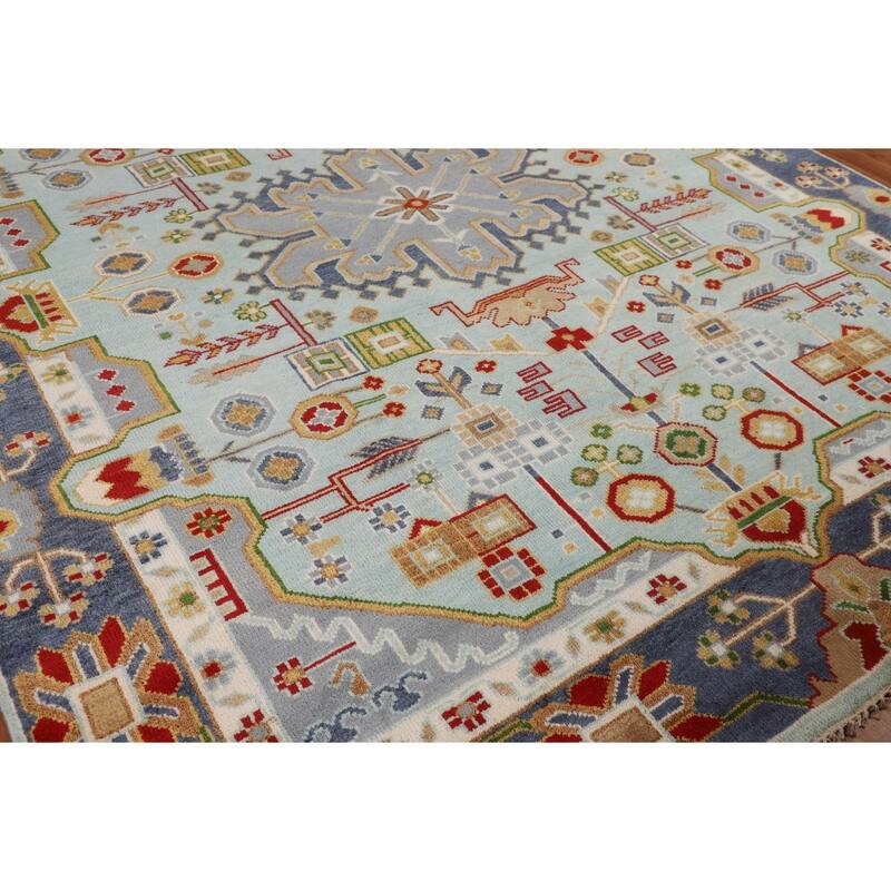 Light Blue Kazak Oriental Area Rug Handmade Wool Carpet - 7'10"x 9'10"
