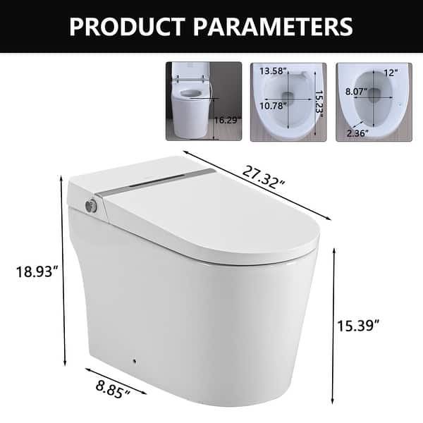 Vanityfair Smart Toilet Bidet with LED Display, Foot Sensor Open Cover/Seat, Power Outage Flushing, with Remote Control
