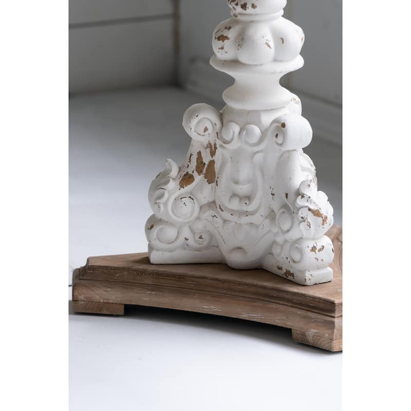 Round Pedestal Side Table with Carved Base Fir Wood Construction