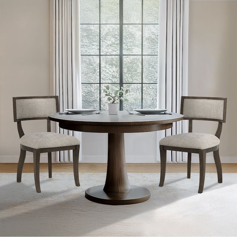 Madison Park Signature Marie Upholstered Split-Back Dining Chairs with Curved Wood Frame (Set of 2) - Set of 2 - Beige/Brown - Dining Height